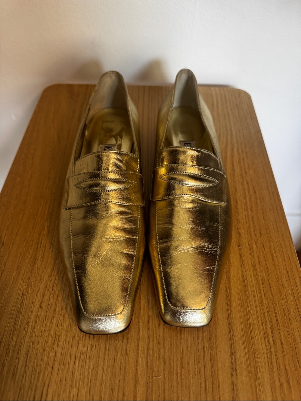 Escada Gold Leather Slip-On Loafers